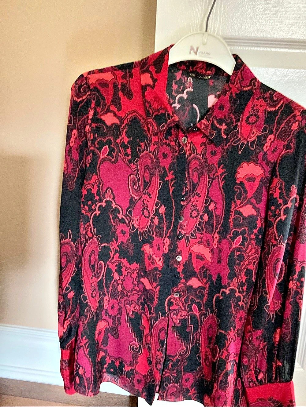Kobi Halperin Roxanne Paisley Print Button-Up Top Red & Black